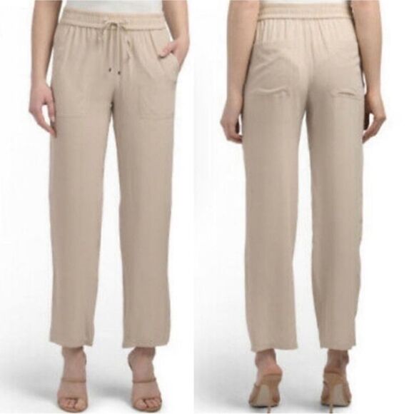 Theory Cortland Summer Silk Pants Light Barley Size Small 100% Silk